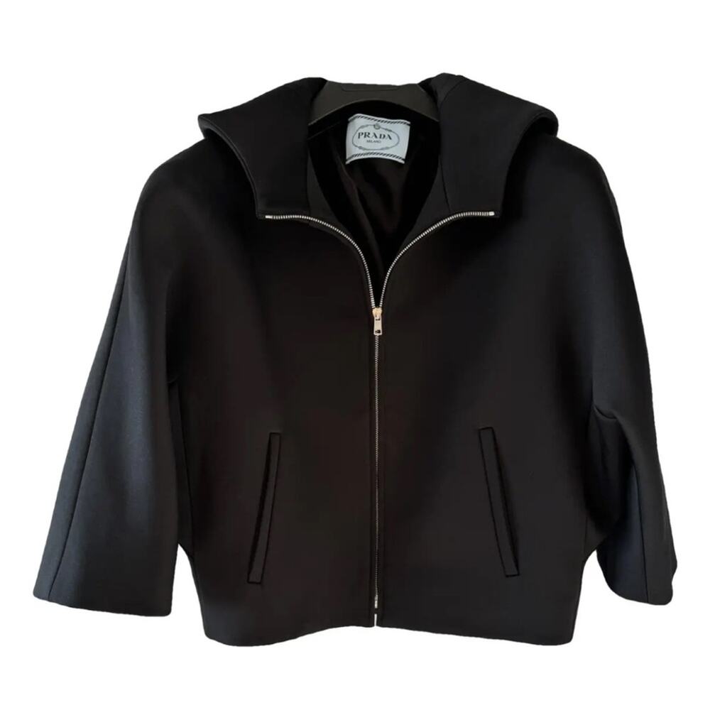 Prada Black Jacket Polymide Classic Hooded Zip Up size 38 IT / Small